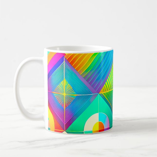 Retro Pop-Geometrimugg – färgrik mid-century Kaffemugg (Vänster)