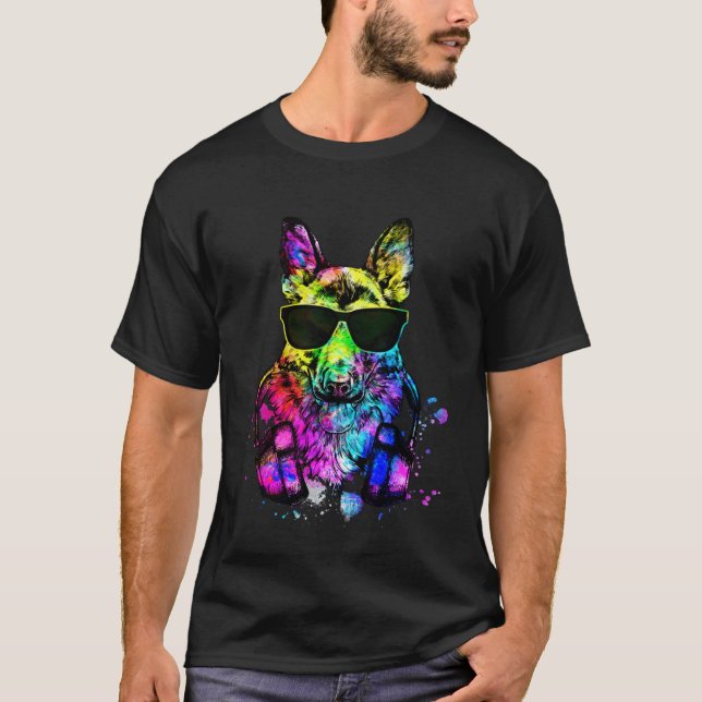 Retro Pop German Shepherd Dog Portrait with Headph T Shirt (Framsida)