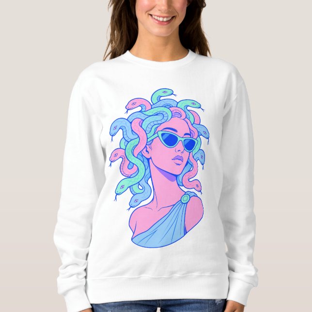 Retro‑Pop Medusa-illustration – Pastell solglasögo T Shirt (Framsida)