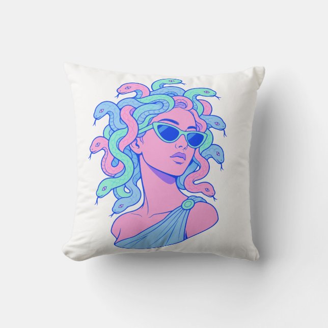 Retro‑Pop Medusa-illustration – Pastellågon  Kudde (Framsida)