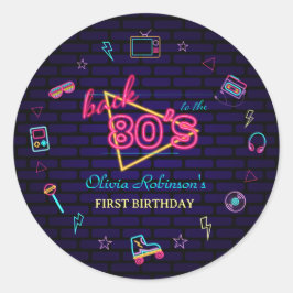 Retro Pop Neon Kids födelsedagsutslag Runt Klistermärke