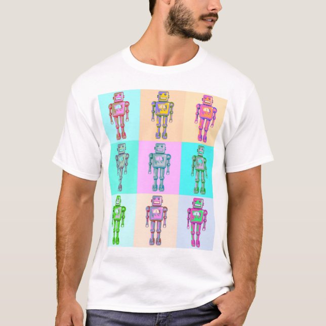 Retro Pop Robot v4 Tee Shirt (Framsida)