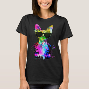 Retro Pop Sphynx Kattporträtt med Hörlurar T Shirt