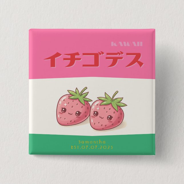 Retro Pop Strawberry Charm - Harajuku Kawaii Style Knapp (Framsida)