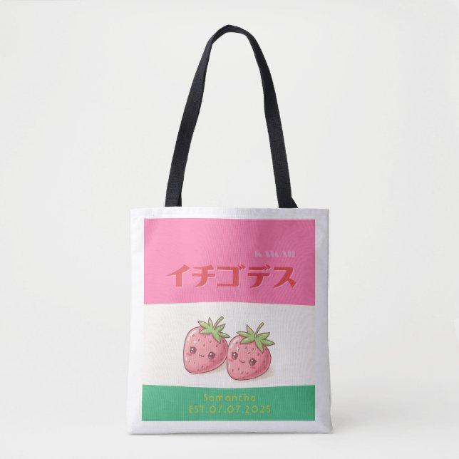 Retro Pop Strawberry Charm - Harajuku Kawaii Style Tygkasse (Framsida)