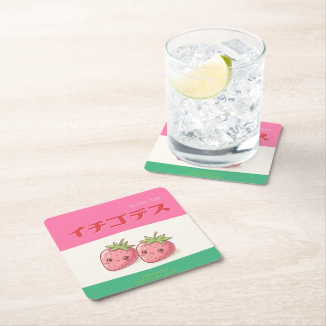 Retro Pop Strawberry Charm - Harajuku Kawaii Style Underlägg Papper Kvadrat (Insitu)
