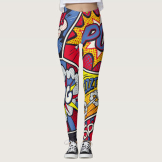 Retro pop, tecknad shout mönster. leggings