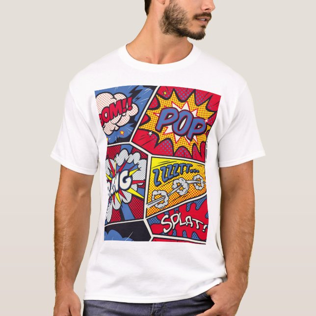 Retro pop, tecknad shout mönster. t shirt (Framsida)