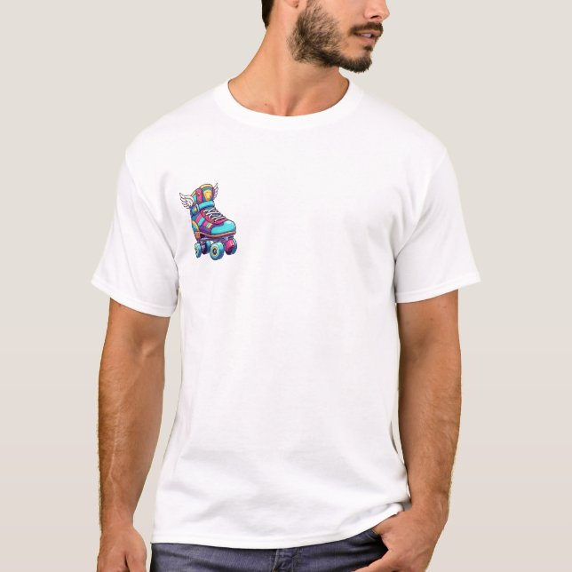 Retro-Pop Winged Roller Skate with Vibrant Neon T Shirt (Framsida)