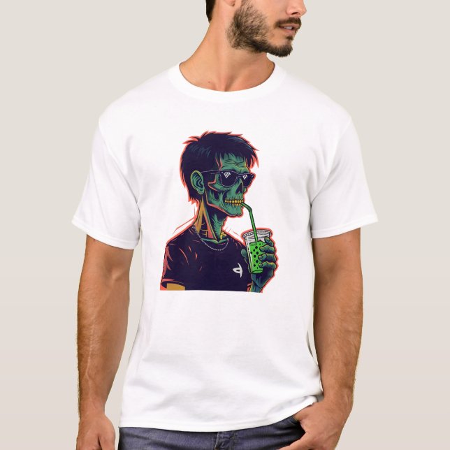 Retro-Pop Zombie Porträtt med solglasögon T Shirt (Framsida)