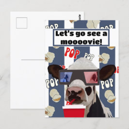 Retro Popcorn Loving Cow Movie Inbjudan vykort