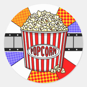 Retro Popcorn och Movie Filmrems Popp Art Runt Klistermärke