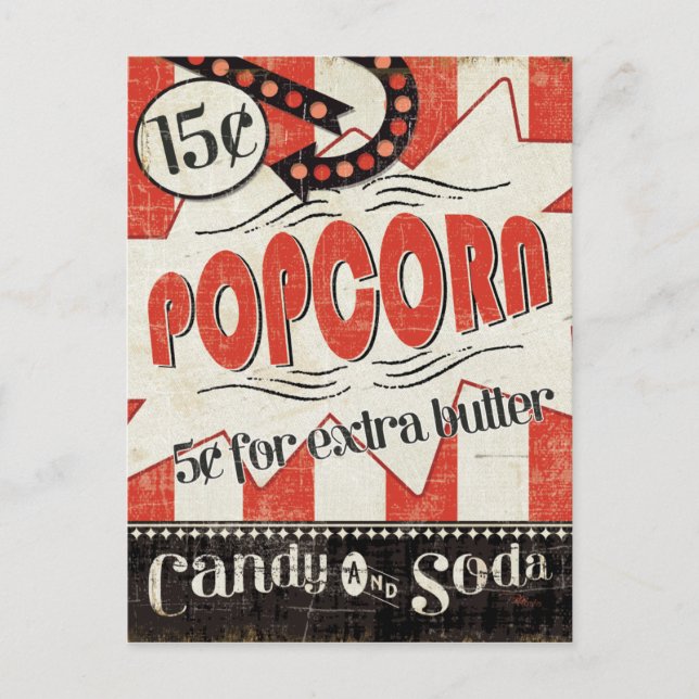 Retro Popcorn Vykort (Framsida)