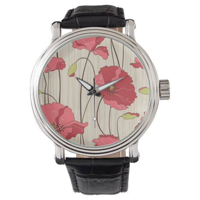Retro Poppies Mönster Armbandsur (Framsida)