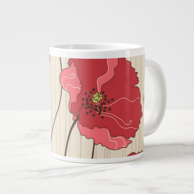 Retro Poppies Mönster Jumbo Mugg (Framsida höger)