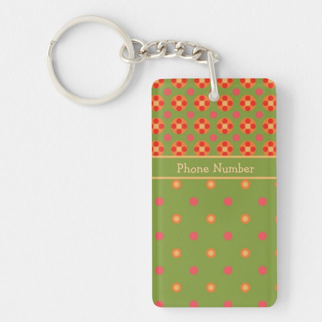 Retro Poppies och Polka dots Oblong Keychain (Framsidan)