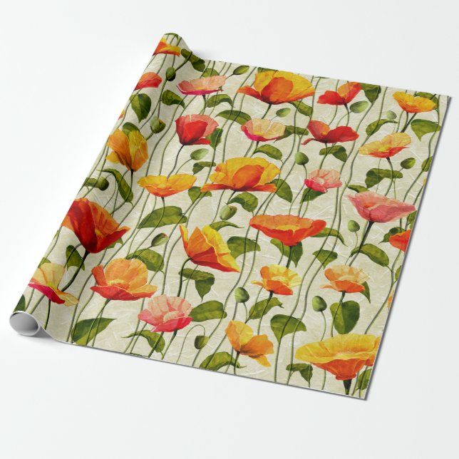 Retro Poppies Presentpapper (Utrullad)