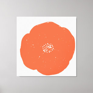 Retro Poppy Blommigt Art in Vintage Orange and Whi Canvastryck