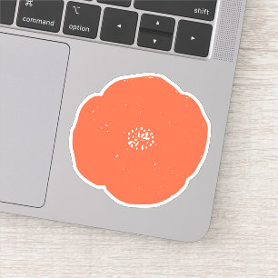Retro Poppy Blommigt Art in Vintage Orange and Whi Klistermärken