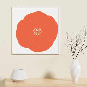 Retro Poppy Blommigt Art in Vintage Orange and Whi Poster