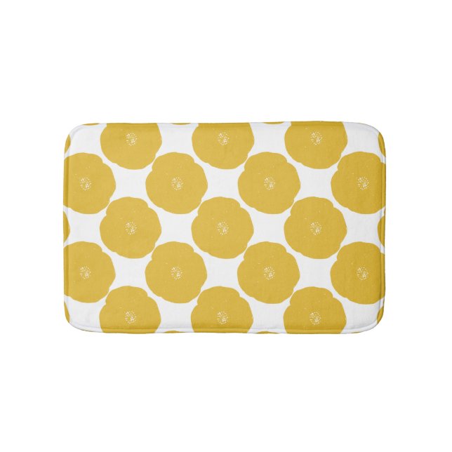 Retro Poppy Blommigt Art Mönster i Gult och vitt Badrumsmatta (Framsidan)