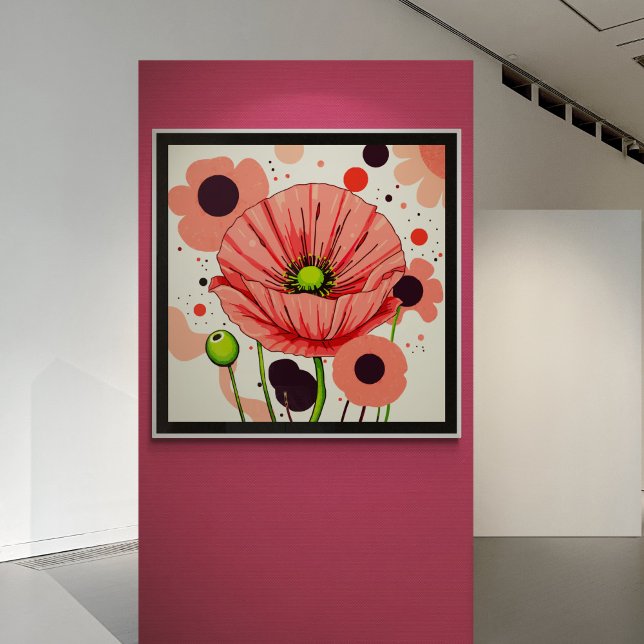 Retro Poppy Bloom - Art Print Poster (Skapare uppladdad)