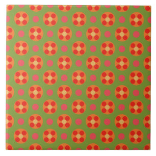 Retro Poppy Red Flowers och Polka dots på Grönten Kakelplatta