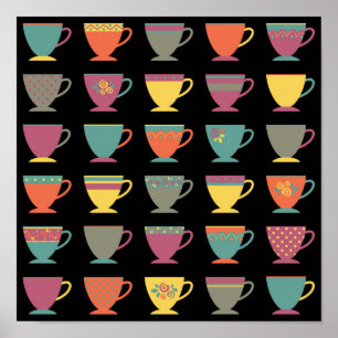 Retro porcelain-kopp, färglöst kaffe koppar poster