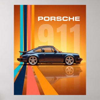 Retro Porsche 911 Färgglada Ränder Poster