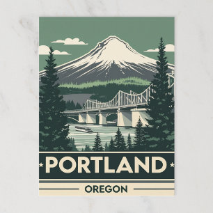 Retro Portland Oregon Mountain Bridge Vykort