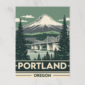 Retro Portland Oregon Mountain Bridge Vykort