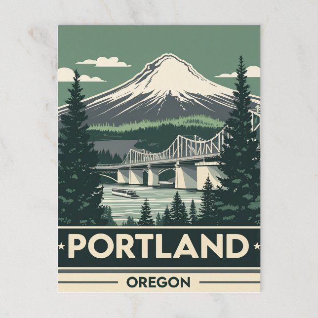 Retro Portland Oregon Mountain Bridge Vykort (Skapare uppladdad)