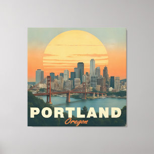 Retro Portland Oregon Skyline Vintage resor Canvastryck