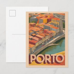 Retro Porto Stad Portugal resa horisont presenter Vykort