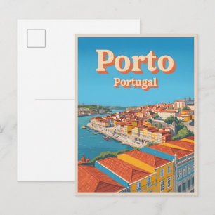Retro Porto Stad Portugal resa siluett presenter Vykort