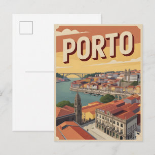 Retro Porto Stad Portugal resa siluett presenter Vykort