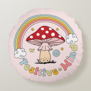 Retro Positive Mushroom Boho Hippie Dekorativ kudd Rund Kudde