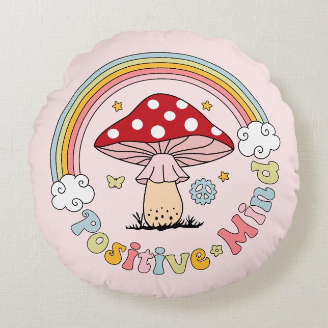Retro Positive Mushroom Boho Hippie Dekorativ kudd Rund Kudde (Framsidan)