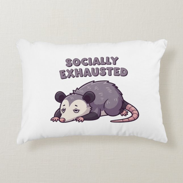 Retro Possum Socially Exhausted Rectangular Pillow Prydnadskudde (Framsidan)