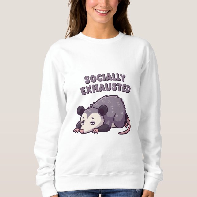 Retro Possum Socially Exhausted Women’s Sweatshirt T Shirt (Framsida)