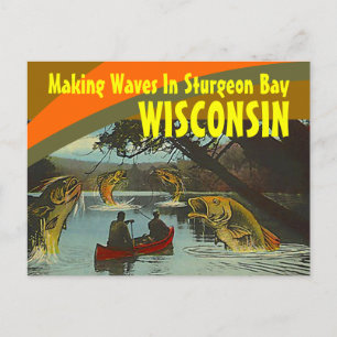 Retro Postcard Sturgeon Bay Wisconsin-överdrift Vykort