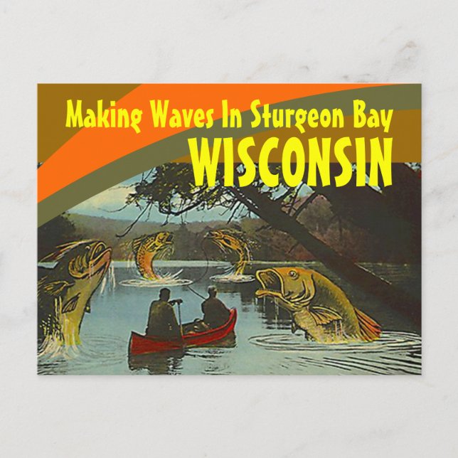 Retro Postcard Sturgeon Bay Wisconsin-överdrift Vykort (Framsida)