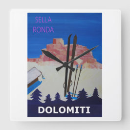 Retro Poster Dolomiti Italien på Sella Ronda Fyrkantig Klocka