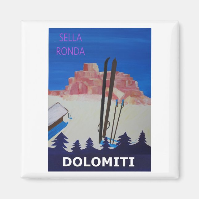 Retro Poster Dolomiti Italien på Sella Ronda Magnet (Framsidan)