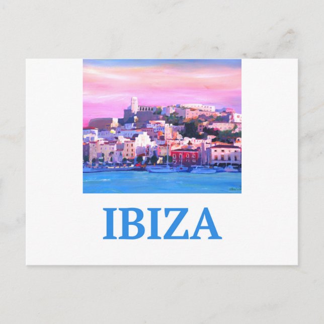 Retro Poster Ibiza Old Town and Harbour Vykort (Framsida)