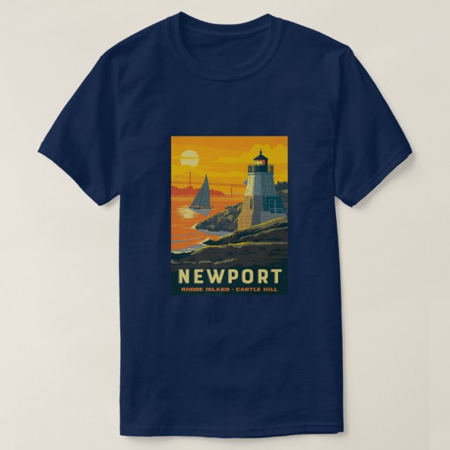 Retro Poster Newport Rhode island Castle Backe New T Shirt (Design framsida)