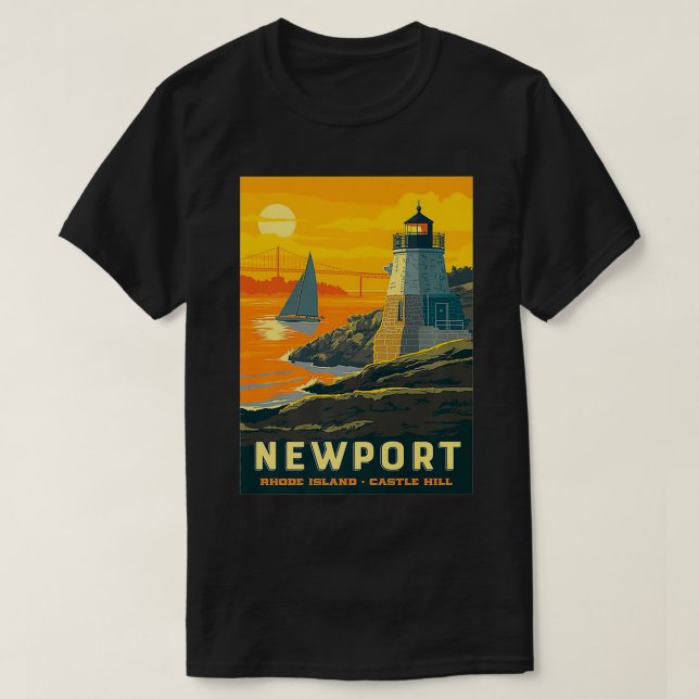Retro Poster Newport Rhode Island Castle Hill Newp T Shirt (Design framsida)