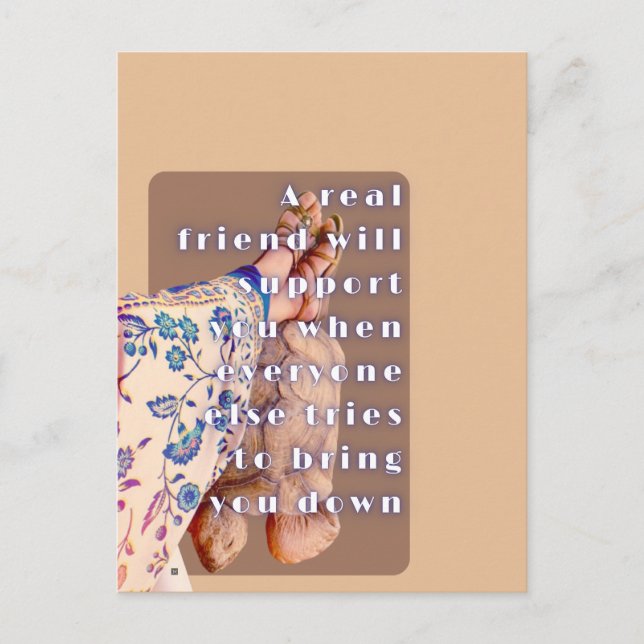 Retro poster REAL VÄNSKAP Dam och hennes sköldpadd Vykort (Framsida)