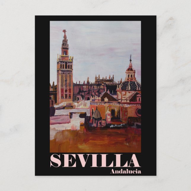 Retro Poster Sevilla Giralda Andalucia Vykort (Framsida)
