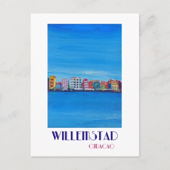 Retro Poster Willemstad Curacao Vykort (Framsida)